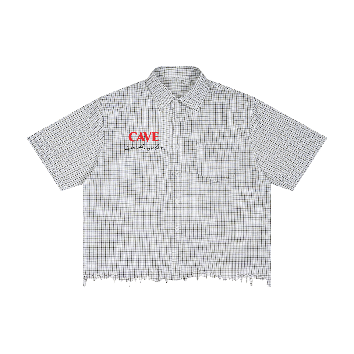 Distressed Plaid Shirt- White