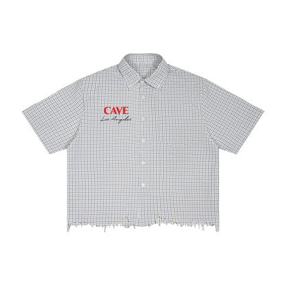 Distressed Plaid Shirt- White