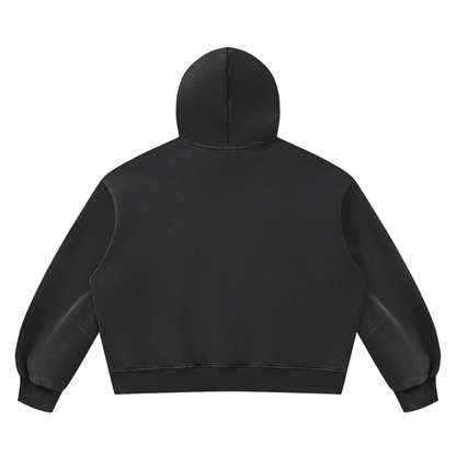Boxy Fleece Hoodie - BLACK