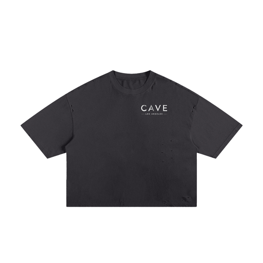 Frayed Boxy Tee - BLACK