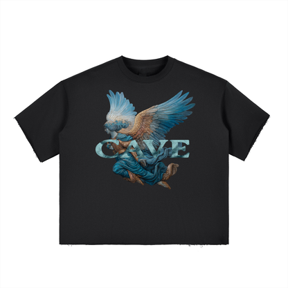 Boxy Half-Sleeve Raw-Edge T-Shirt