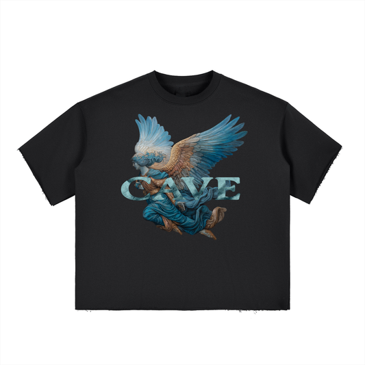 Boxy Half-Sleeve Raw-Edge T-Shirt