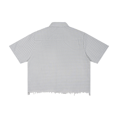 Distressed Plaid Shirt- White